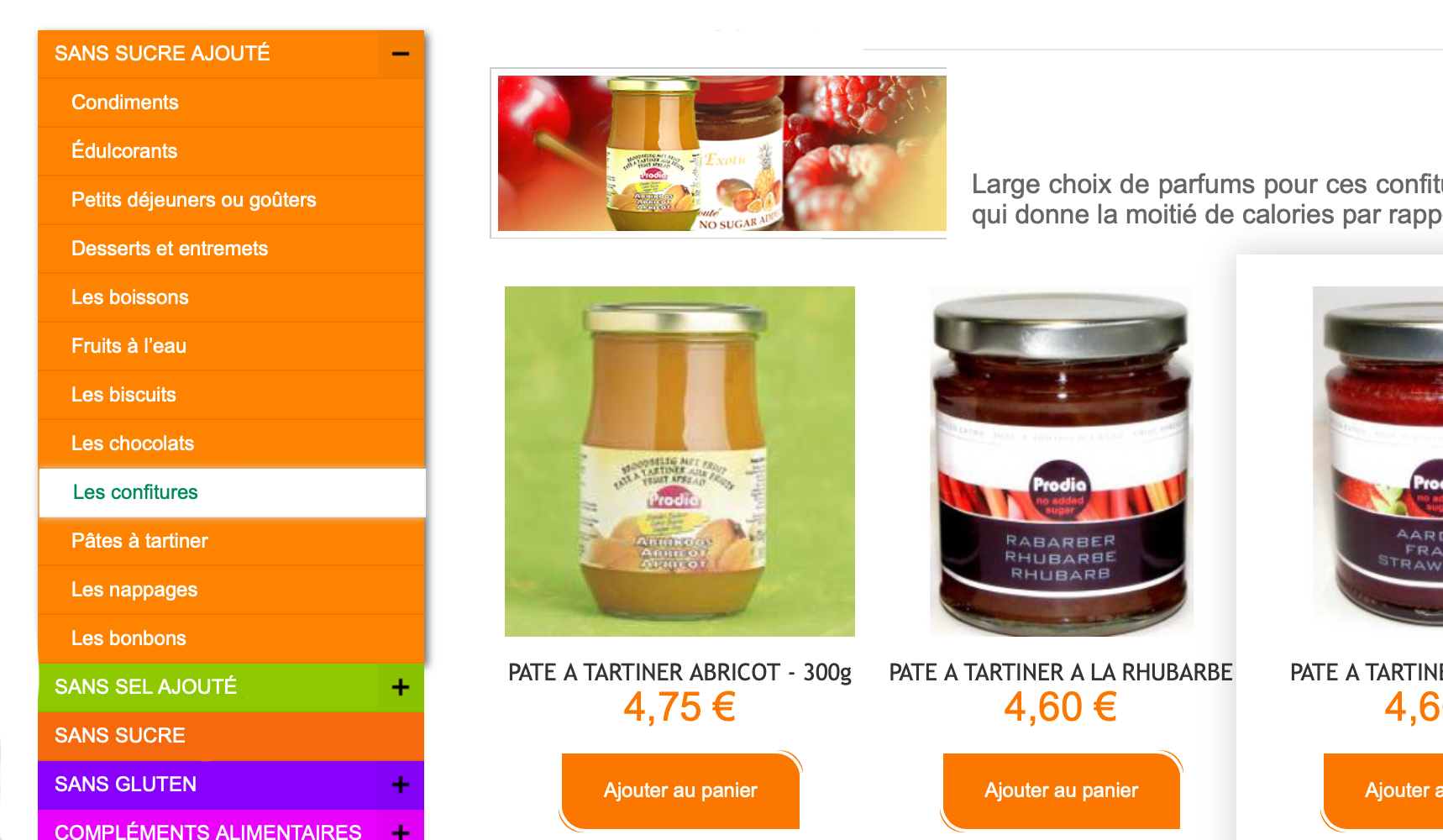 Menu site Magento Art des Mets