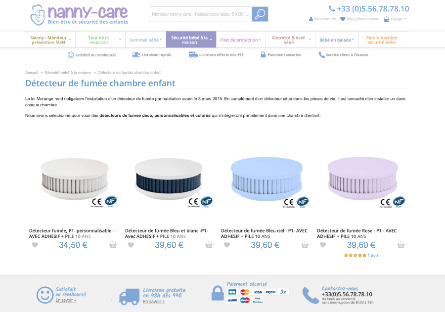 Magento listing produits Nanny-care
