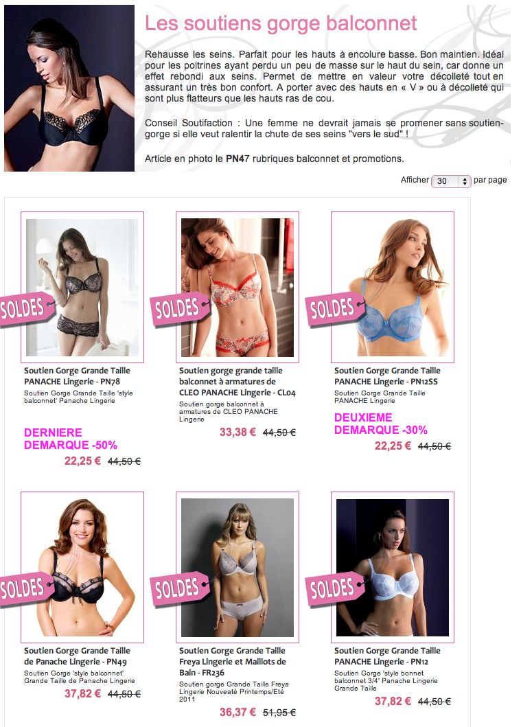 Soutifaction listing produits Magento