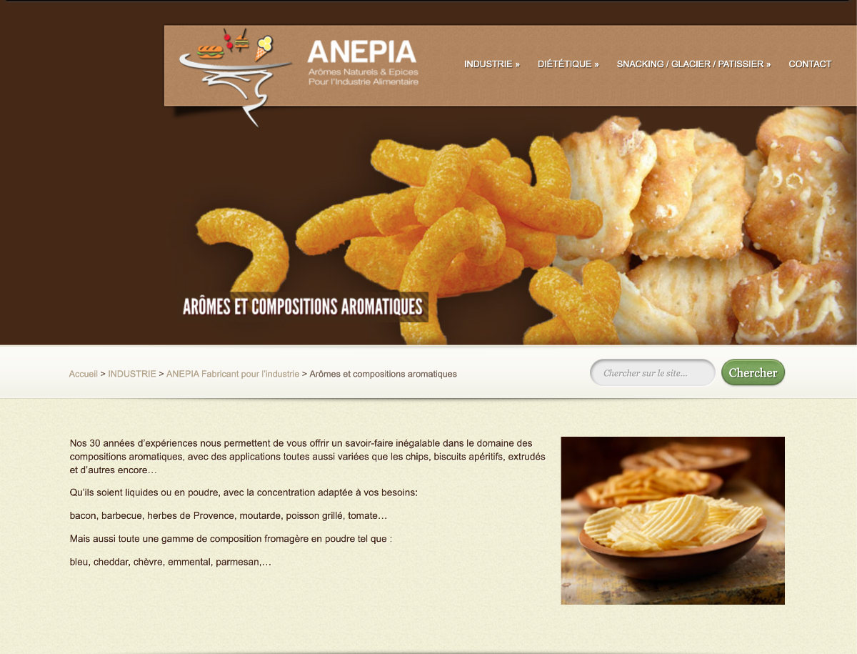 Anepia Arômes pour l'alimentation industrielle sous WordPress