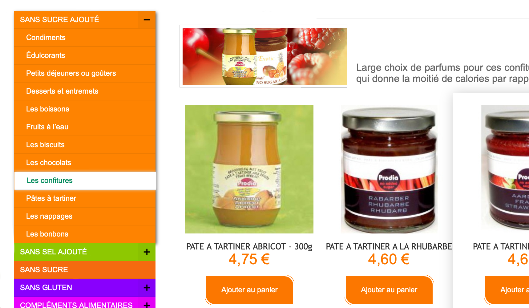Menu site Magento Art des Mets boutique alimentaire