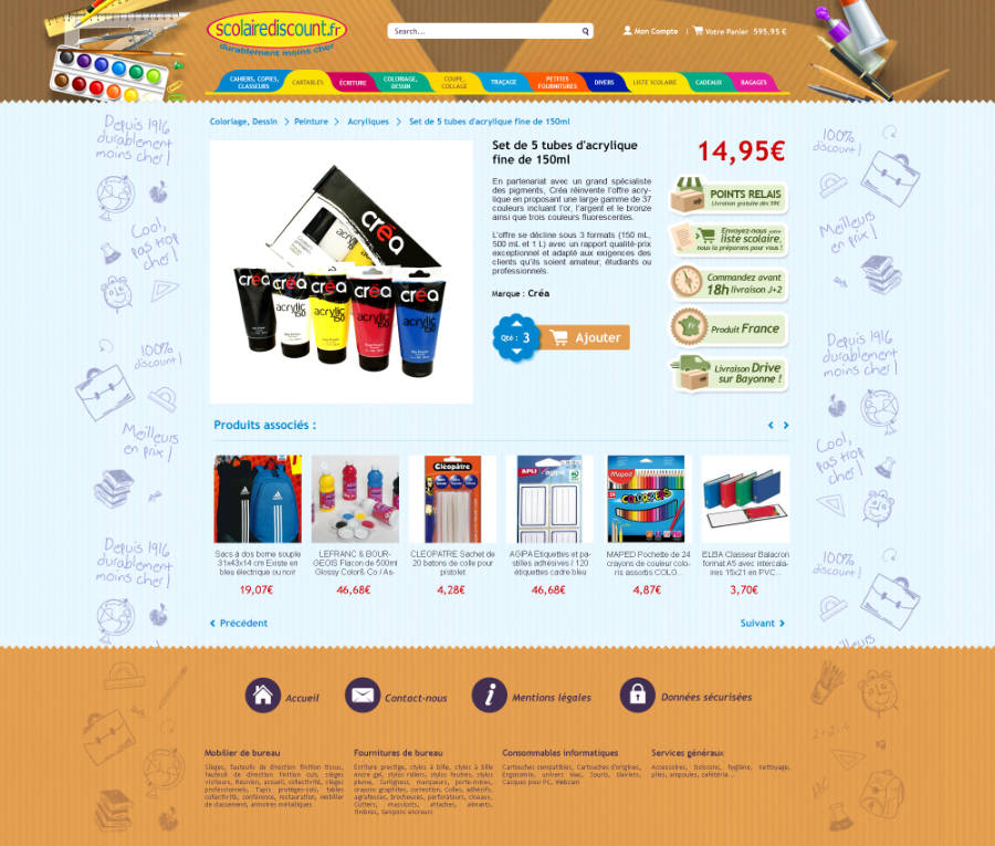 Fiche produit Magento scolaire discount